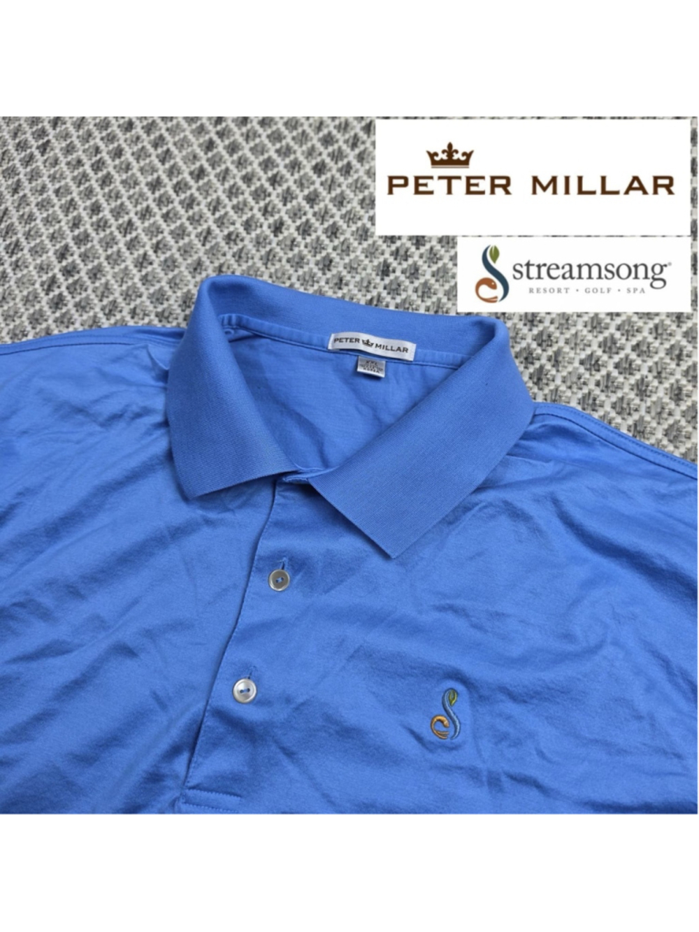 Peter Millar Streamsong Resort Mens XXL Blue Cotton Golf Polo Shirt Logo